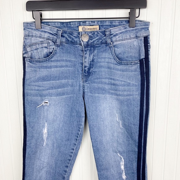 Democracy Flex-ellent Ankle Jeans Side Stripe Distressed Denim Women's Size 4 - Picture 4 of 10